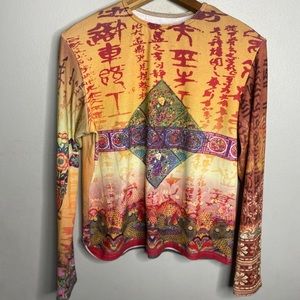 Vintage AOP Japanese Y2K Long Sleeve Tee Shirt Caligraphy Size XL B45
